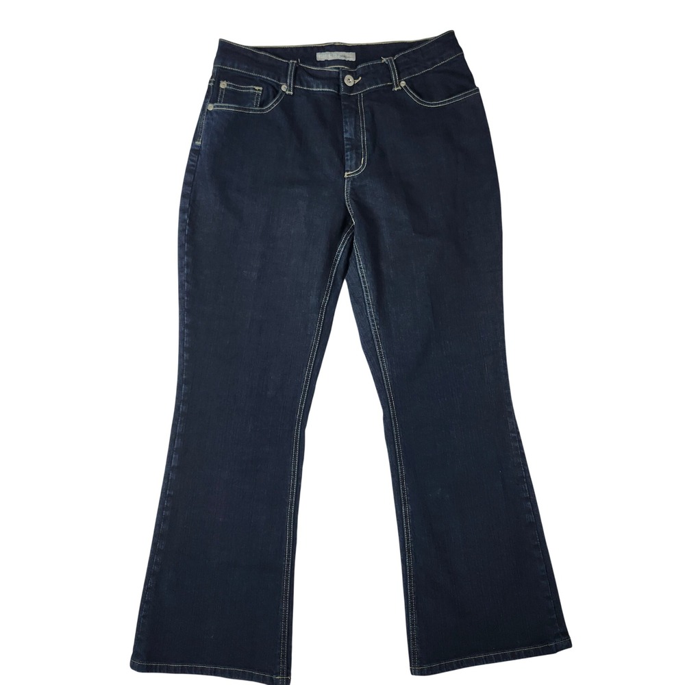 Chico's Platinum Bootcut Jean Women Dark Wash Contrast Stitch Mid Rise‎ size 2